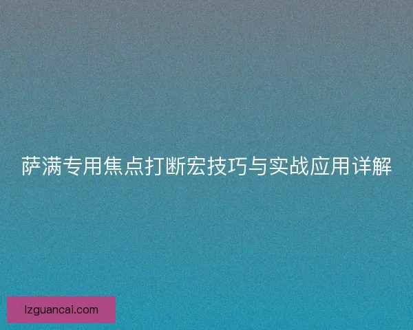 萨满专用焦点打断宏技巧与实战应用详解